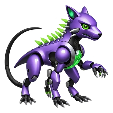 Futuristic modern cyborg badass cool shiny metallic alloy black-obsidian purple neon-green white lime animal hybrid Fakemon full body sticker
