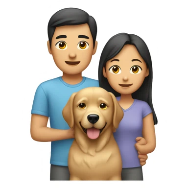 asian family with two young children and a  Retriever dog  sticker