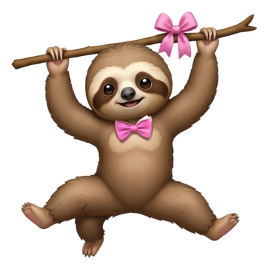 cute swinging Sloth on stick, pink bow tie sticker
