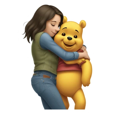 Winne the Pooh hugging pretty brunette girl wearing jeans sticker