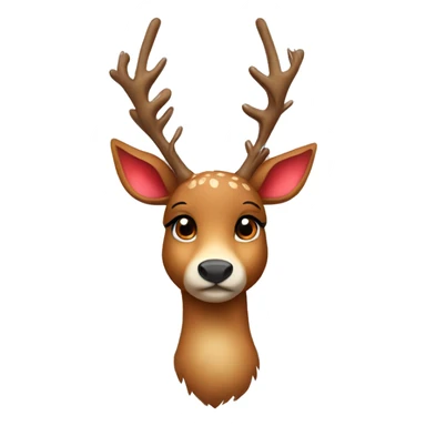 Create a cute deer emoji with soft brown fur, big kind eyes and horns. A red Christmas hat or a wreath of fir branches can be on the head to create a festive image sticker