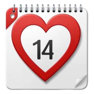 red and white calendar with the number "14" in a heart sticker