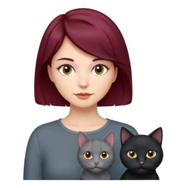 femme au cheveux court bordeau avec chat poils longs gris et chat poils ras noirs sticker