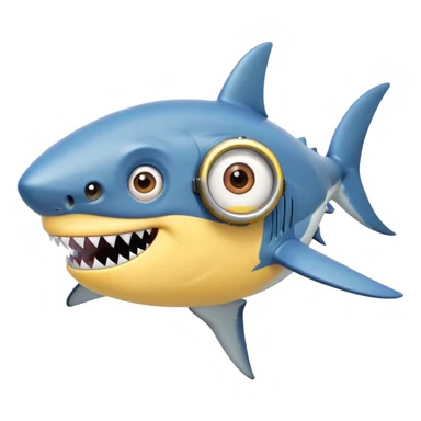 A minion with shark teeth and a shark body sticker