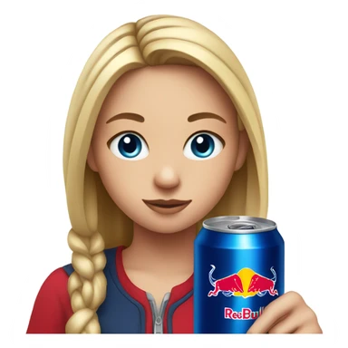 Girl with blue eyes holding Red Bull drink sticker