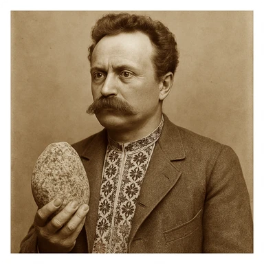 holds a granite stone in his hand sticker