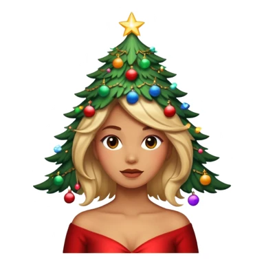 a woman whose hair is a Christmas tree sticker