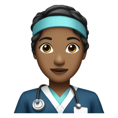Nurse in navy blue scrubs with black hair sticker
