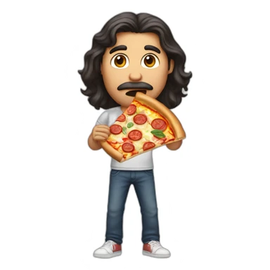Long dark hair man eating pizza sticker
