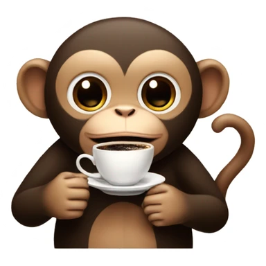 Coffee-colored monkey drinking coffee hugging black cat with cake  sticker