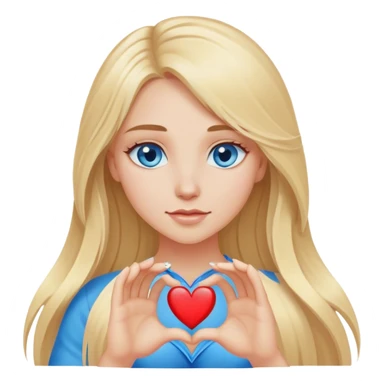 Cinematic realistic blonde with long hair and blue eyes shows her heart with her hands sticker