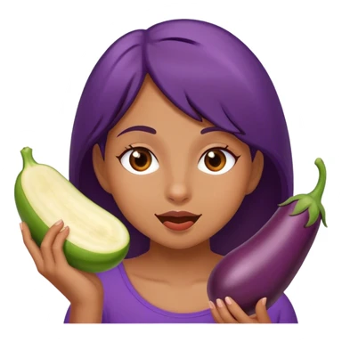 Girl eating eggplat sticker