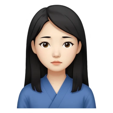 Korean woman, East Asian features,
female human face avatar, headshot,
slightly uncomfortable expression,
subtle frown, tired eyes,
sensitive and delicate mood,
neutral face, minimal expression,
simple black hair,
clean background,long hair
professional, minimal style sticker