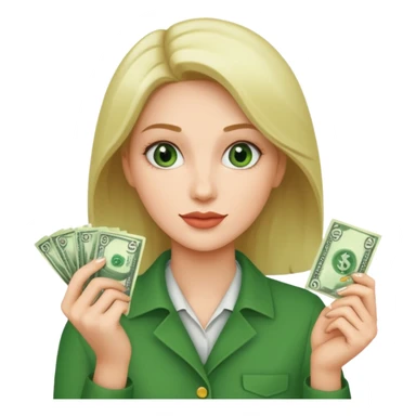 Woman holding dolar sticker