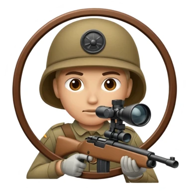 Close-up of a stealthy army soldier looking through the crosshair of his rifle  as seen from the side as he takes aim sticker