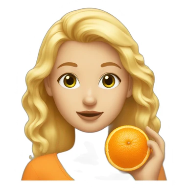 Blonde girl with green eyes holding orange spitz sticker