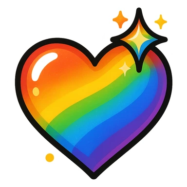 heart icon with a rainbow sparkle, digital illustration sticker