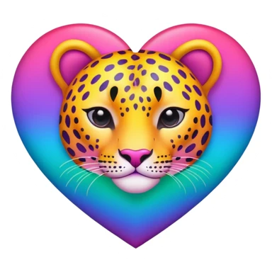 A colorful rainbow-gradients-neon-colored wild realistic leopard-printed-patterned BIG heart sticker