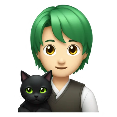 Giyu Tomioka holding a black cat with green eyes and a bob tail sticker