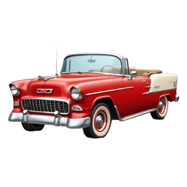 1955 Chevrolet Bel Air Convertible, Red-White color, with a bucket of brown mud pouring down on it, and the car itself is covered in brown mud on the sides that has stuck.32x32 pixels, aspect ratio: 1:1 sticker