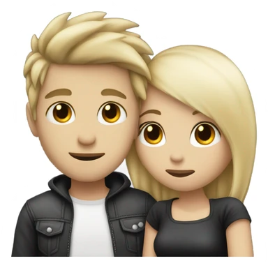 Emo couple hugging  guy with emo hair black lip rings hair and girl with blonde hair sticker