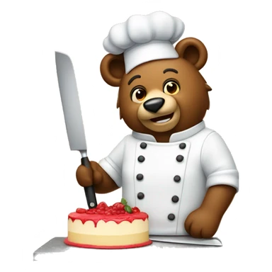 a bear chef slicing a cake on a cutting board  sticker