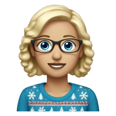 Realistic blonde woman with blue eyes and glasses wearing Christmas clothes  sticker