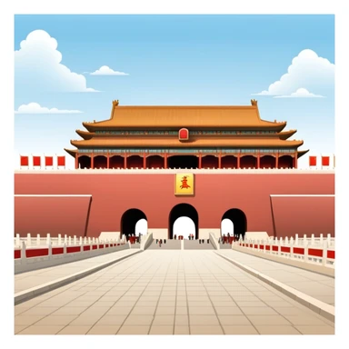 Tiananmen Square in Beijing with traditional Chinese architecture gate, sunny day, travel landmark illustration sticker
