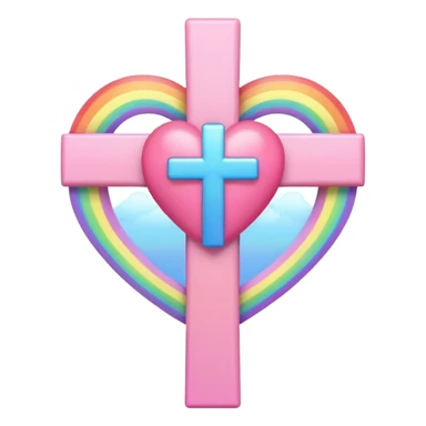 Heart infront of cross, pastel pink and rainbow sticker