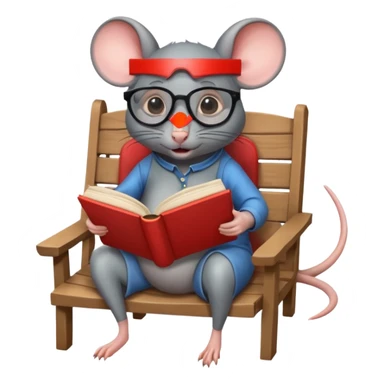 Rat and stingyray hybrid sitting on a chair with glasses reading a big book sticker