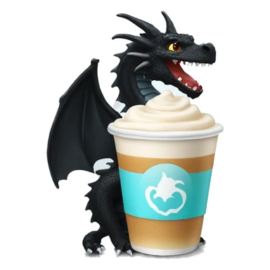 A black dragon drinking an ice latte sticker