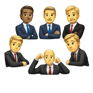 6 Caucasian men in suits sitting at a round table sticker