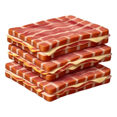 raw bacon lardons, pile, thick short rectangular strips, alternating pinkish-red meat and creamy white fat, clean cut, irregular edges, fresh, moist, uncooked, soft lighting, color contrast, no pan, plate, background, or faces, clean 3D, soft shadows, transparent background, emoji scale sticker