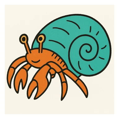 hermit crab, icon-black-outlined-hand-drawn style, add some colors sticker