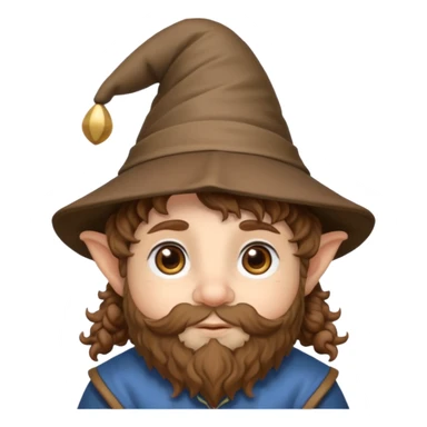 Gnomo con capelli ricci marroni, occhi marroni e cappello a punta sticker