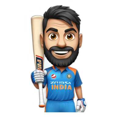 Virat kohli with cricket bat in Indian team jersey sticker