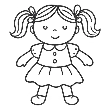 boneca, cute doll, hand drawn icon with no fill, detailed lines, black outlines, no color, supports text but no text included sticker