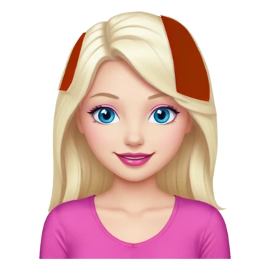 Girl with long platinum blonde hair, blue eyes, long lashes, sexy pink lips, wearing a pink top sticker