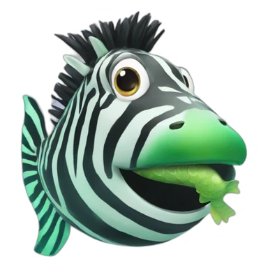 a big zebra is watching a green fish sticker