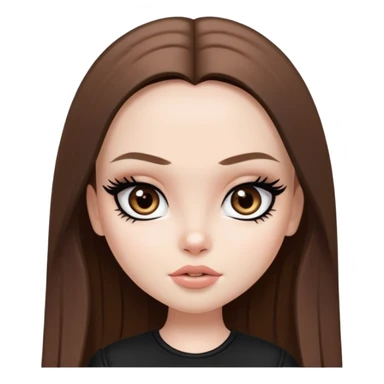 pretty bratz girl, long straight brown hair, brown eyes, black eyeliner, pale skin, black clothes sticker