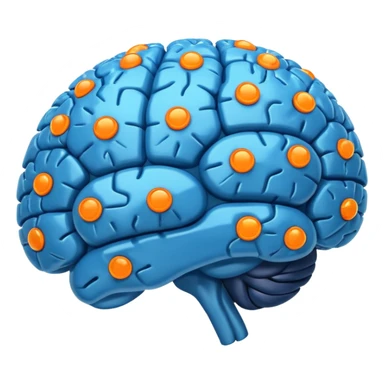blue digital brain with little orange neurons sticker