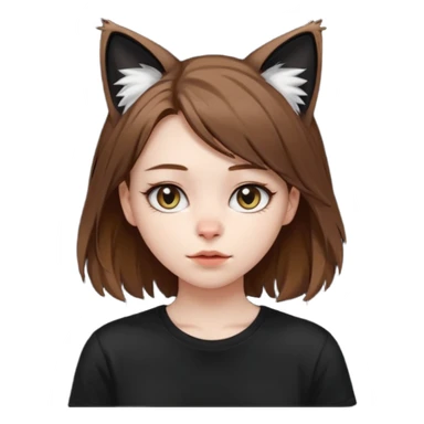 a girl with pale skin, shoulder lengh brown hair with lots of dandruff , cat ears and a tail, with a black t-shirt on sticker