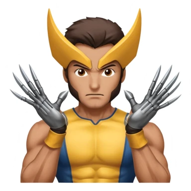 Make a man with brown eyes wearing a wolverine costume, with claws on his hands, who is wondering? sticker