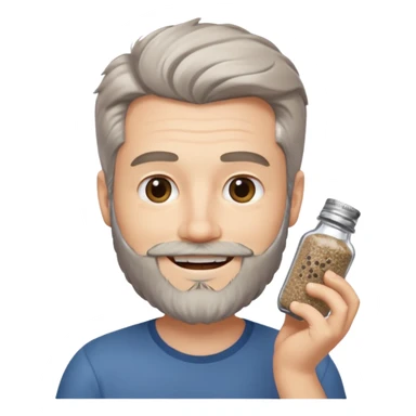 white man salt and pepper hair beard holding a white matease sticker