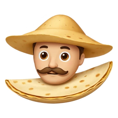 a flying tortillo with a thick mustache, no handlebar corners on the mustache sticker