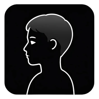 Minimalistic flat vector icon, iOS style, thin black outline on white background. Person silhouette. Black, completely monochrome, matte.  sticker