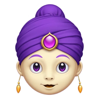 Saturn 🪐 with its rings as the main focus, wearing a whimsical turban, with a small purple devil face 😈, cartoon emoji style, vibrant and centered.
 sticker
