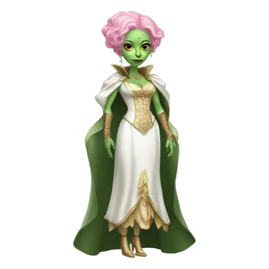 a green amazon alien woman in Victorian white gold, pink hair full body  sticker