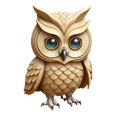 A guardian creature made of interlocking dunes that forms temporary bodies from compressed sand, adorned with gemstone eyes that change color to warn of approaching sandstorms or oasis locations. owl head, full body sticker