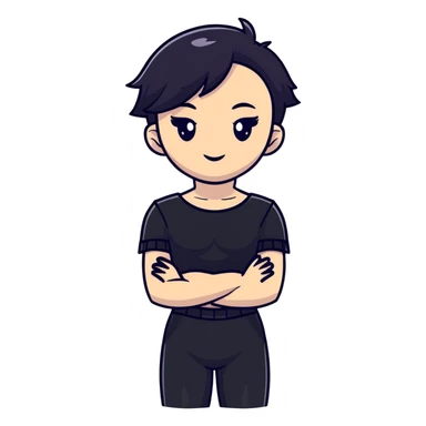 gothic femboy with wide shoulders, small chest, dark makeup, black clothing sticker